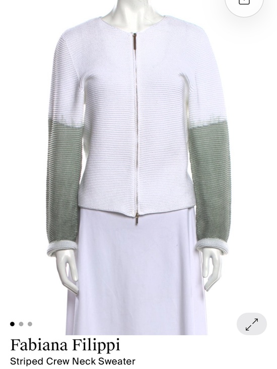 Fabiana Filippi Sweaters - Fabiana Filippi White Crewneck Zip Sweater with Sage Sleeves